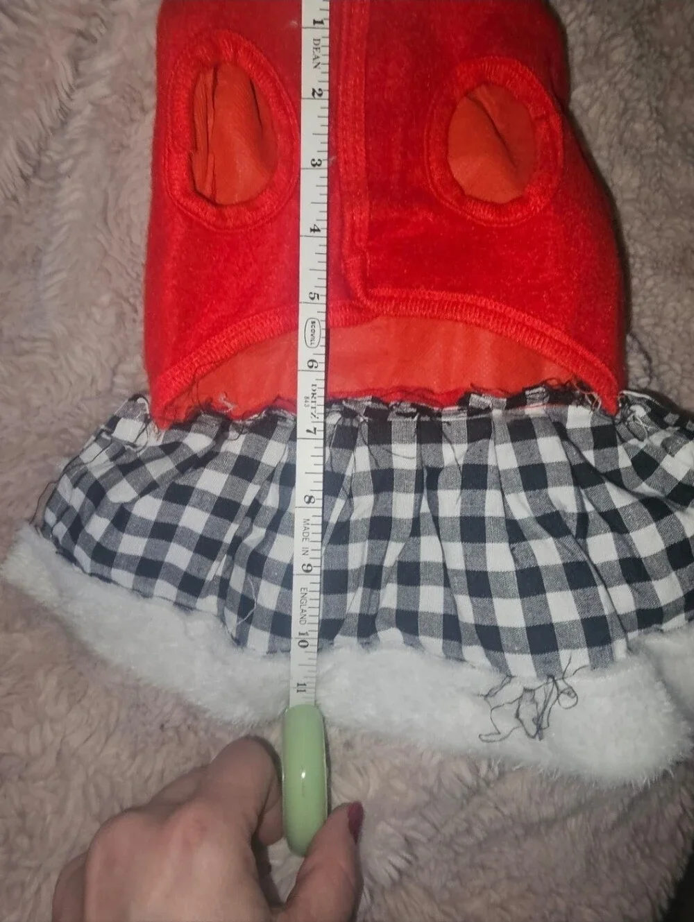Source Unknown Red and White Dog Dress with Black Plaid Bow